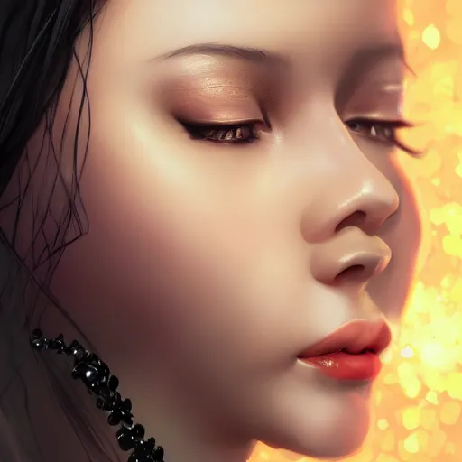 Prompt: a beautiful and elegant queen by wlop, black hair, closeup headshot, 8 k, high detailed, style of ghost blade, ultra - realistic painting, trending on artstation, cg rendering.