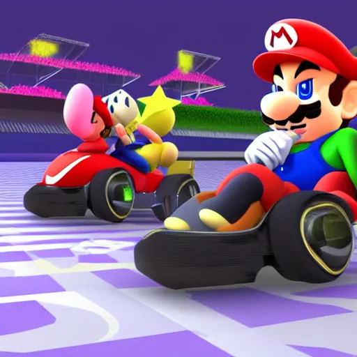 Image similar to President's in Mario kart, 3d render, concept art