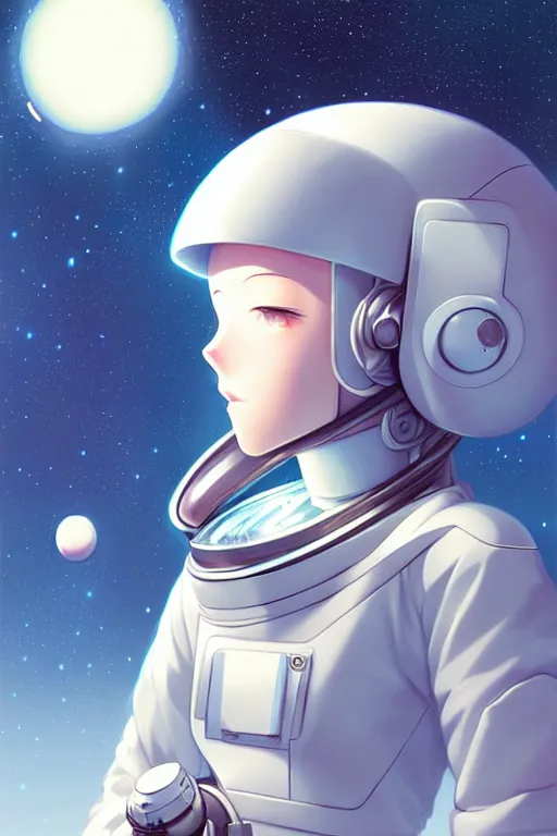 Image similar to portrait of a girl with astronaut helmets by range murata, cloudy sky the milky way background lush landscape ln illustration concept art anime key visual trending pixiv by range murata