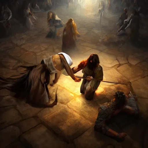 Image similar to Jesus beating up Satan on the floor, dynamic lighting, photorealistic concept art, trending on art station, stunning visuals, creative, cinematic, ultra detailed
