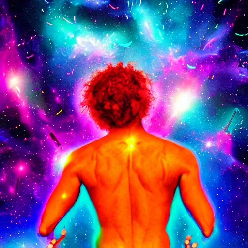 Prompt: The God of Music, colourful body, glowing hair, galaxy background, digital art