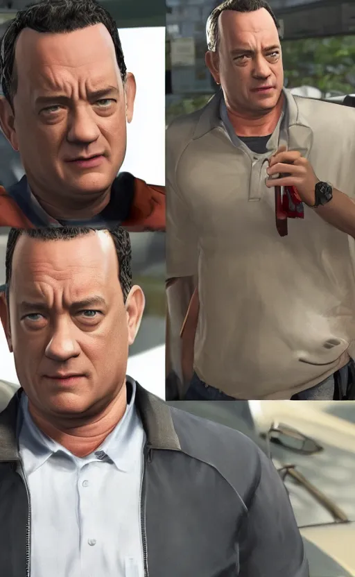 Image similar to tom hanks as a gtav character, detailed