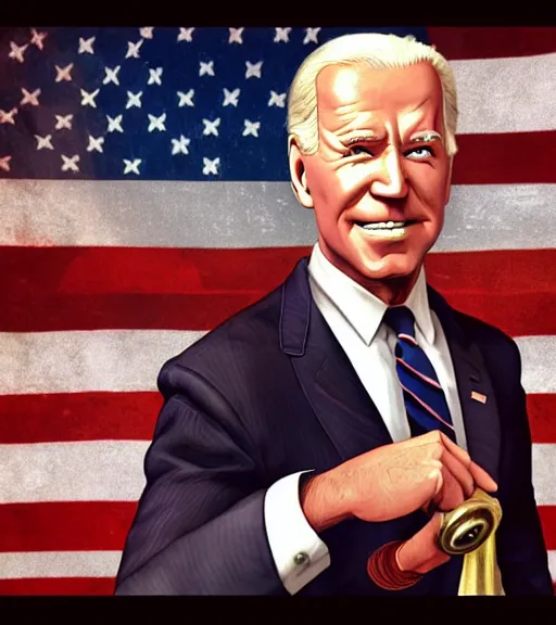 Prompt: joe biden cosplaying bioshock, by artgerm, by simon stalengrad, bioshock screenshot, photorealistic fan art, intricate shading, steampunk, patriot