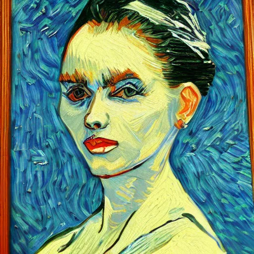 Prompt: painting of lana rhodes, in the style of van gogh