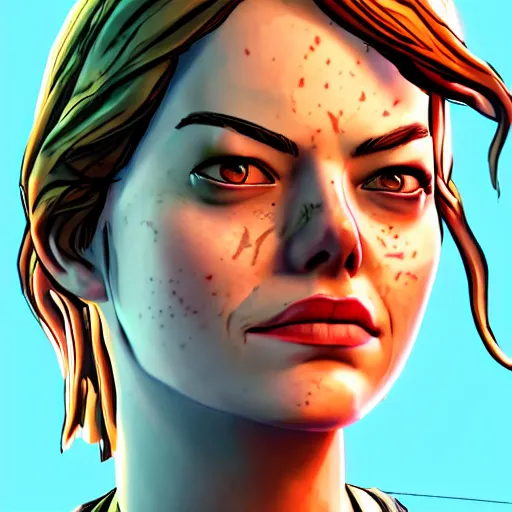 Image similar to emma stone carter portrait, borderlands, tales from the borderlands, the wolf among us, comic, cinematic lighting, studio quality, 8 k