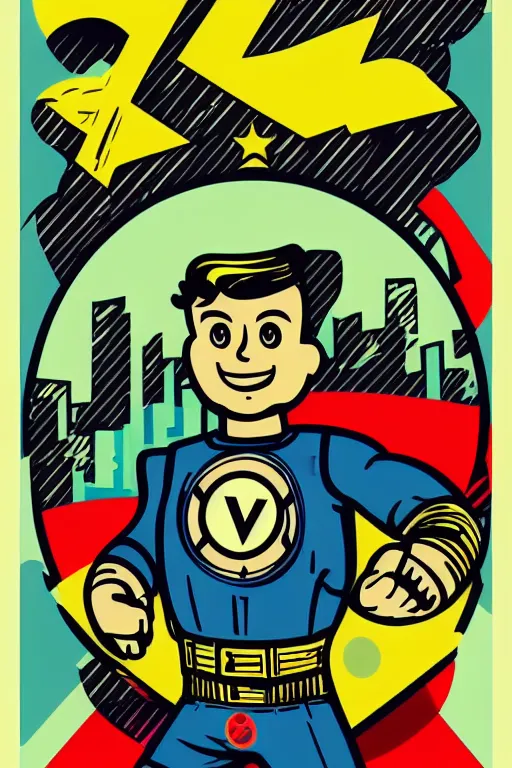 Image similar to fallout 7 6 retro futurist illustration art by butcher billy, sticker, colorful, illustration, highly detailed, simple, smooth and clean vector curves, no jagged lines, vector art, smooth andy warhol style