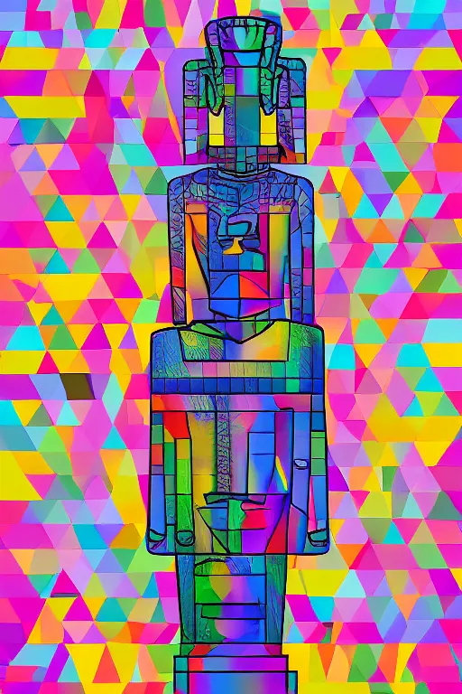 Image similar to cubist moai statue cutout digital illustration cartoon colorful beeple