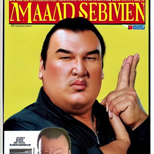 Prompt: obese steven seagal on mad magazine cover, caricature