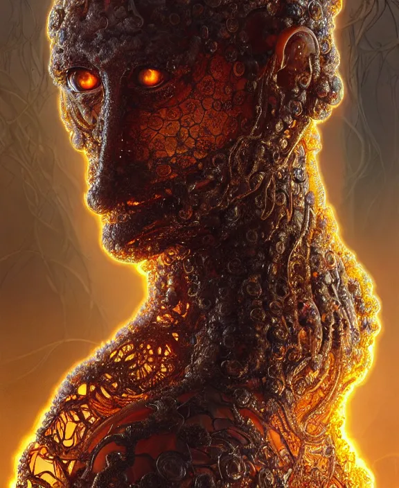 Image similar to intricate ornate opulent transparent clear see - through lava portrait of a terrifying beautiful male alien rat, mottled coloring, adorable, childlike, overgrown jungle environment, ultra realistic, concept art, art nouveau, photorealistic, octane render, 8 k, unreal engine. art by christopher marley and artgerm and greg rutkowski and alphonse mucha