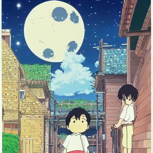 Prompt: looking at the moon, Studio Ghibli