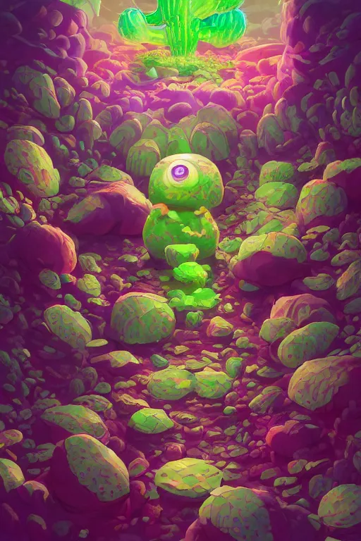 Image similar to roots cactus sushi cristal smurf ghost creature animal sushi cristal very big eye roots cactus elemental flush of force nature micro world fluo fishscale, behance hd by jesper ejsing, by rhads, makoto shinkai and lois van baarle, ilya kuvshinov, rossdraws radiating a glowing aura global illumination ray tracing hdr