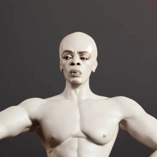 Image similar to studio photo of a ceramic figure, in the shape of a ru paul. photorealistic, minimalist, ultra detailed.