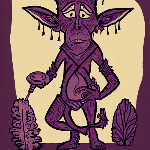 Image similar to full body portrait of a goblin, cartoon, illustration, comic, vector art, boho style