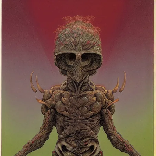 Prompt: full body portrait of a mushroom warrior, by wayne barlowe