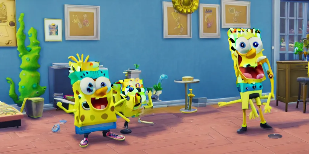 Image similar to SpongeBob stuck in sims 4. Octane render, 4k, 8k, unreal 5, very detailed, hyper realism, trending on artstation.