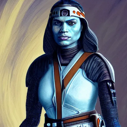 Image similar to “realistic portrait of Rosario Dawson as Ashoka Tano (star wars), digital art”