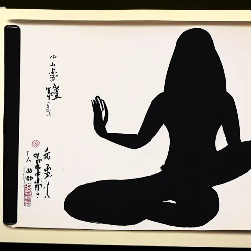 Image similar to of a takashi okazaki style pencil and ink manga drawing of scarlett johansson meditating in the middle of a dojo with dramatic moonlight coming in through the window.