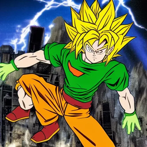 Prompt: shaggy rogers(as the legendary super saiyan) powering up to beyond 100% power in the style of akira toriyama detailed High Resolution HD 8k
