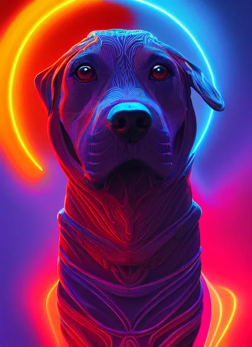 Image similar to symmetry!! product render poster vivid colors divine proportion dog, scifi, glowing fog intricate, elegant, highly detailed, digital painting, artstation, concept art, smooth, sharp focus, illustration, art by artgerm