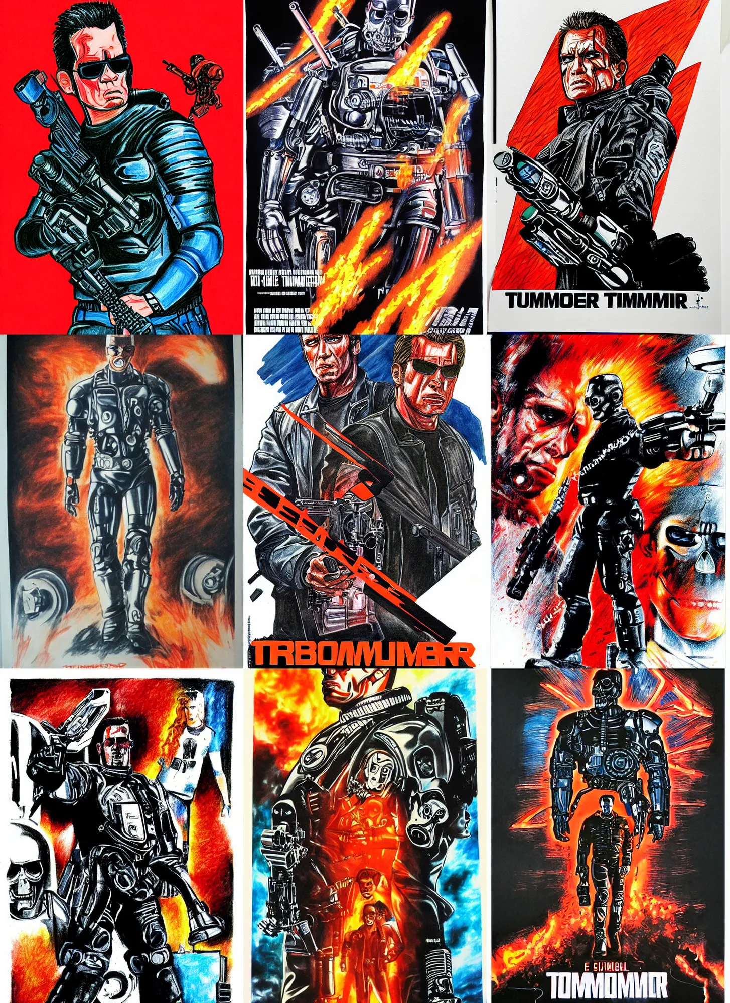 Prompt: colored marker drawing of a terminator movie poster by gabz