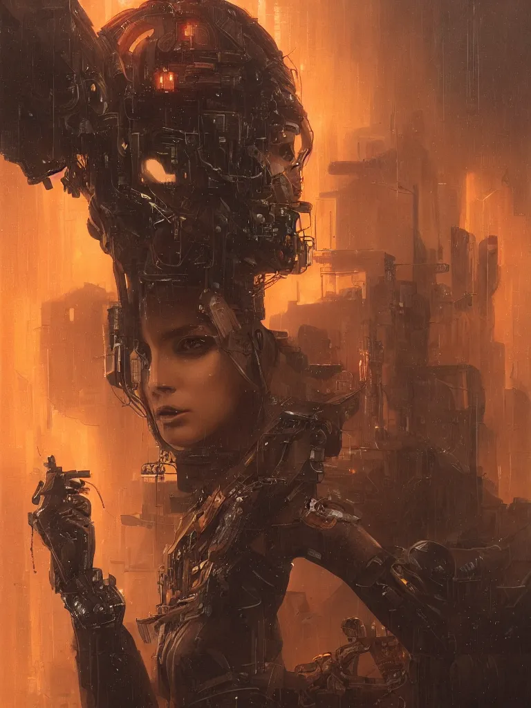 Prompt: a hyperrealistic cyberpunkpunk portrait of a gorgeous woman in the movie Bladerunner 2046, with dead trees and orange pollution, award-winning, masterpiece, in the style of Tom Bagshaw, Cedric Peyravernay, Peter Mohrbacher