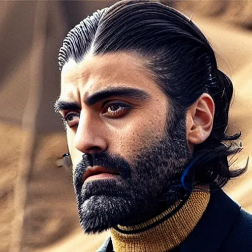 Image similar to photo of bearded oscar isaac as leto areides in the dune universe