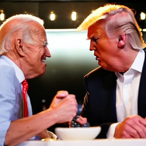 Prompt: Donald Trump fighting Joe Biden in a restaurant