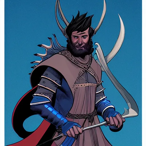 Image similar to half - length porrtrait of a medieval fantasy male anthropomorphic blue dragon with electrcity magic, fantasy, d & d, high details, art by phil noto and frank miller