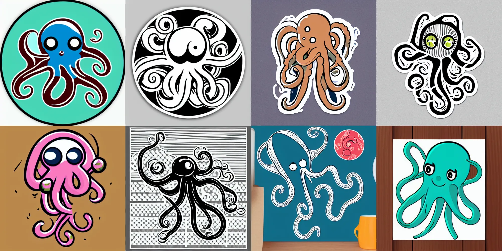 Prompt: wonderful swirling octopus sticker, vector-sticker-art, svg