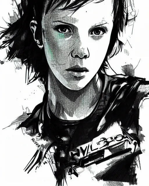 Prompt: pencil sketch of millie bobby brown by yoji shinkawa