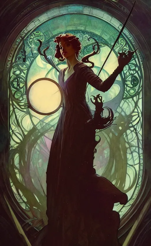 Image similar to magical witch gorgeous lighting by weta studio, mucha, bautista and norman rockwell and greg rutkowski and tom bagshaw and james gurney and lucasfilm