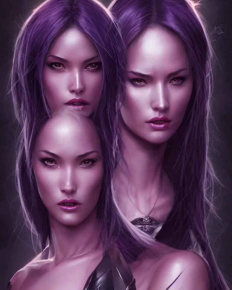 Image similar to centered detailed portrait of Psylocke, unrealistic character concept, beautiful comic super heroine, identical eyes, gazing eyes, beautiful eyes medium shot, elegant pose, fantasy, illustration, slender symmetrical face and body, artstation, cinematic lighting, hyperdetailed, cgsociety, 8k, high resolution, Charlie Bowater, Tom Bagshaw, single face, insanely detailed and intricate, octane render, golden ratio, dark fractal background, vfx, postprocessing, freckles, alluring, featured on behance, Trending on artstation, well-rendered. Marvel summer edition