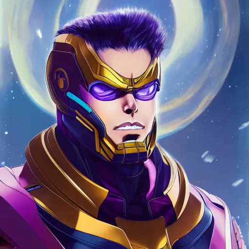 Image similar to anime portrait of elon musk as thanos as an anime antagonist by Stanley Artgerm Lau, WLOP, Rossdraws, James Jean, Andrei Riabovitchev, Marc Simonetti, and Sakimichan, trending on artstation