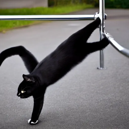 Image similar to black cat sliding down a metal pole dance