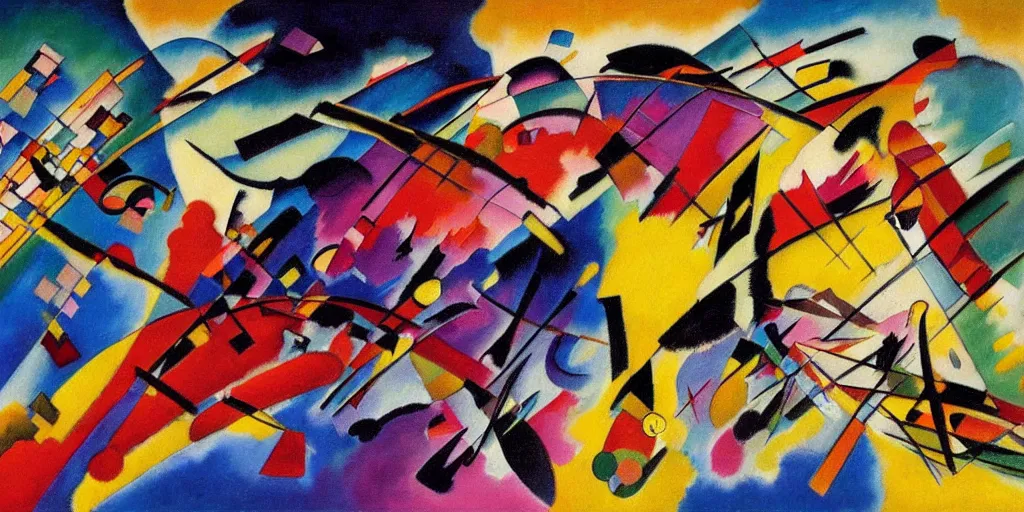 Prompt: improvisation, by wassily kandinsky, high detail abstract painting