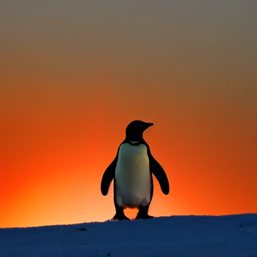 Image similar to penguin staring off into the sunset