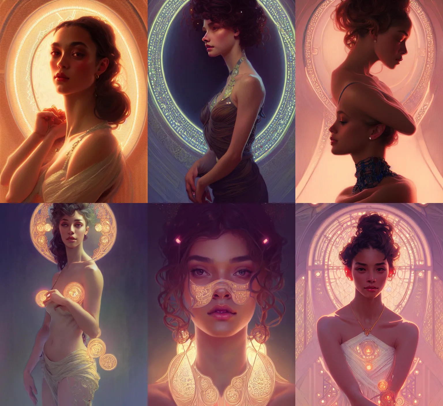 Prompt: portrait of danileigh, intricate, elegant, glowing lights, highly detailed, digital painting, artstation, glamor pose, concept art, smooth, sharp focus, illustration, art by wlop, alphonse mucha and greg rutkowski