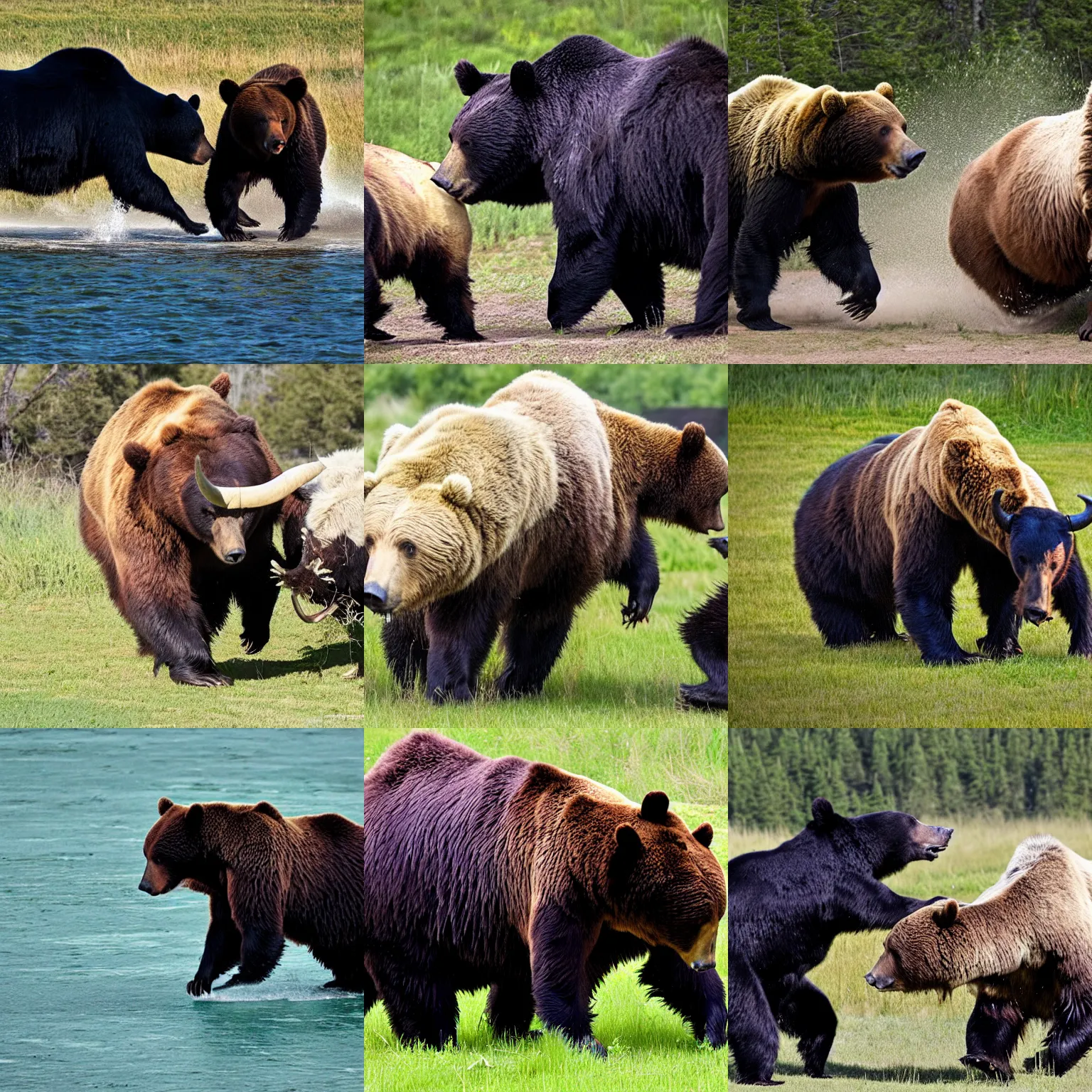 Prompt: bear attacking bull