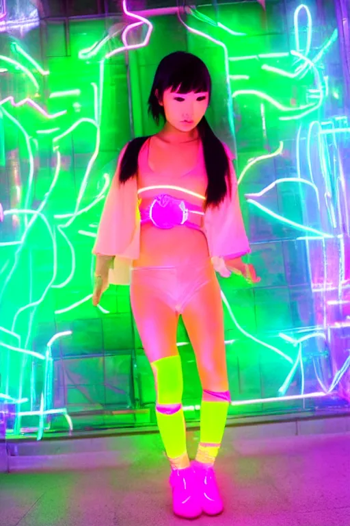 Image similar to young asian princess in neon cyberninja suite