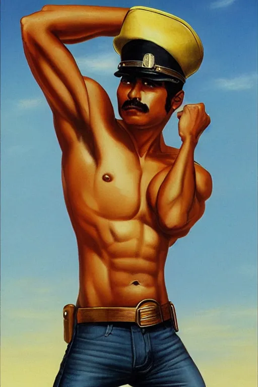 Image similar to Hunky Mexican Cop by Manuel Sanjulian and Boris Vallejo