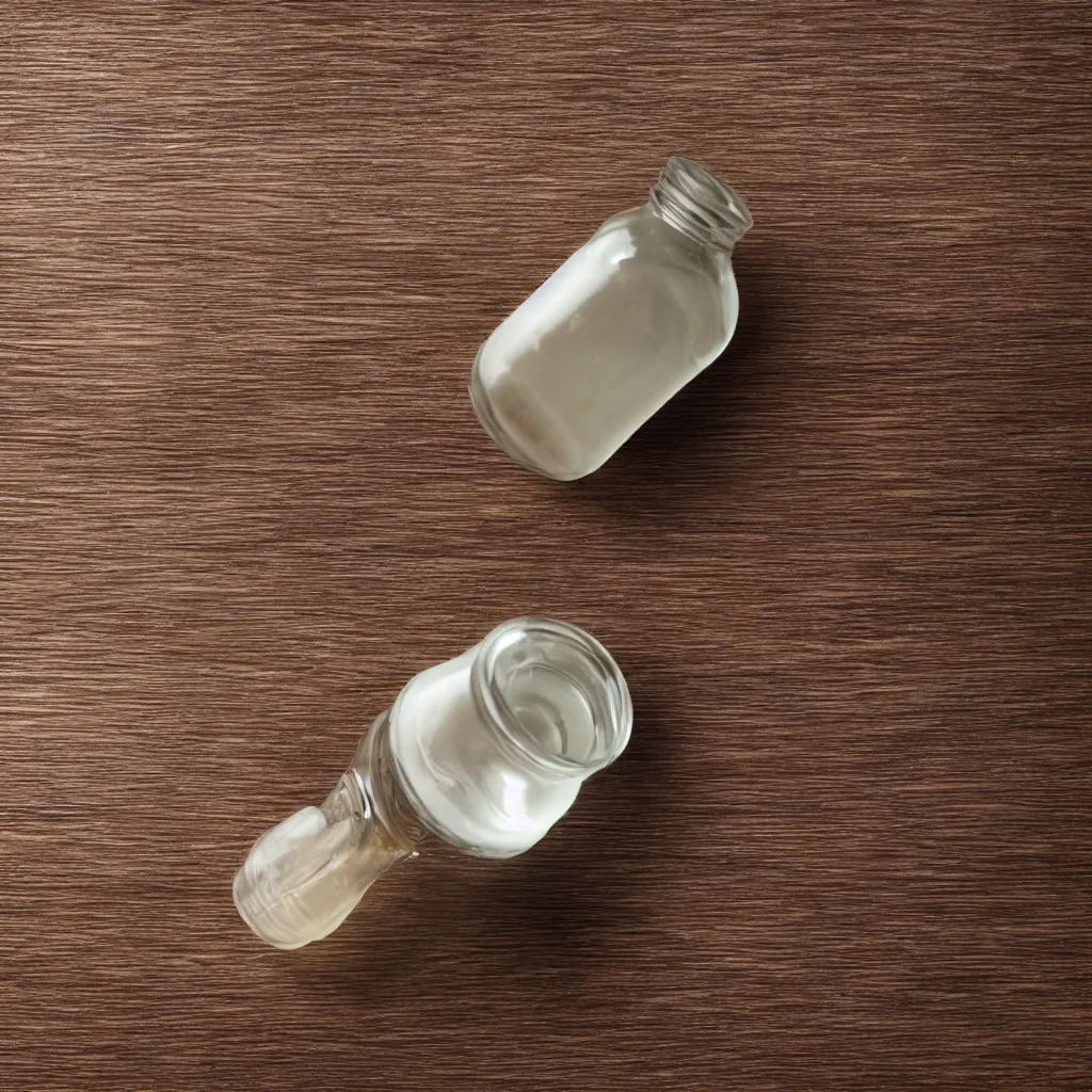 Prompt: 30-degree view of a medicine bottle on top of a wooden table, 8k, high detail, photorealistic, proper shading