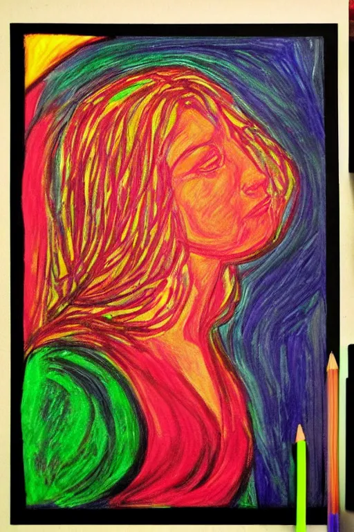 Prompt: art using fluorescent crayons by edvard munch