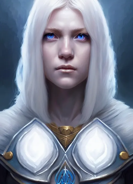 Image similar to a fantasy style portrait painting of shy white female paladin scarred left eye with blonde hair and blue eyes, holy oil painting unreal 5 daz. rpg portrait extremely detailed artgerm greg rutkowski _ greg