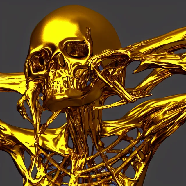 Prompt: golden skeleton melting away, 3d render, 4k, artstation