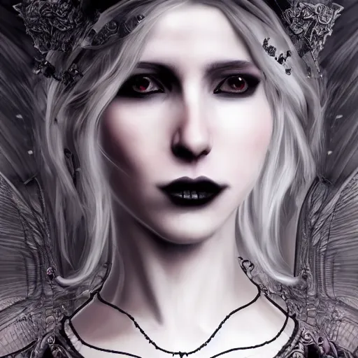 Image similar to full length portrait of a woman with timeless beauty & breathtaking eyes dressed in gothic attire, intricate digital art, elegant, DSLR 8K, biblical art, realism, incomprehensible detail, final fantasy & silent hill aesthetic, photorealistic, lifelike, created by Razaras on deviantart