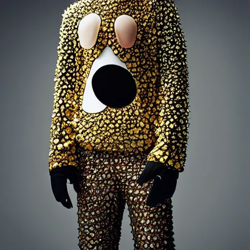 Prompt: a beautiful young japanese male wearing iris van herpen mickey mouse couture, photographed by erwin olaf