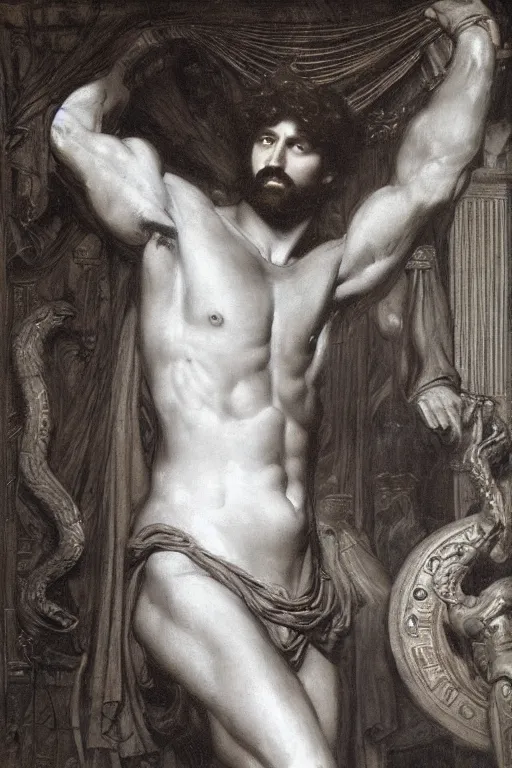 Image similar to hercules, orientalist intricate portrait by john william waterhouse and edwin longsden long and theodore ralli and nasreddine dinet, hyper realism, dramatic lighting