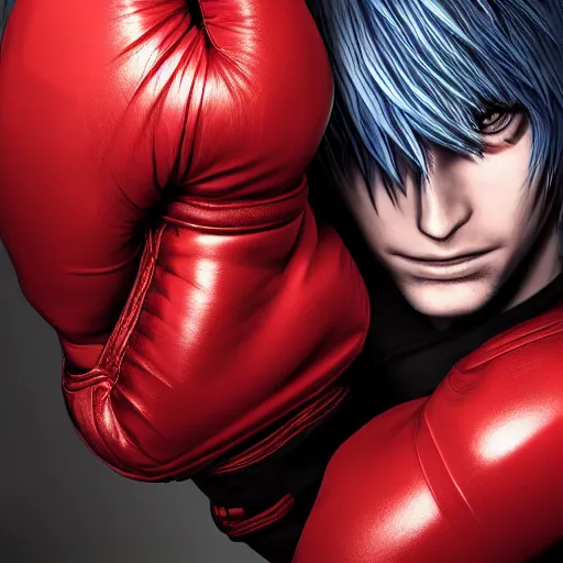 Image similar to demon hero ,Dante from Devil May Cry face,boxing gloves,worn pants ,ArtStation, studio trigger anime,studio trigger style,studio trigger art,CGSociety,full length, exquisite detail, post-processing, masterpiece, volumetric lighting, cinematic, hypermaximalistic, high details, cinematic, 8k resolution, beautiful detailed, insanely intricate details