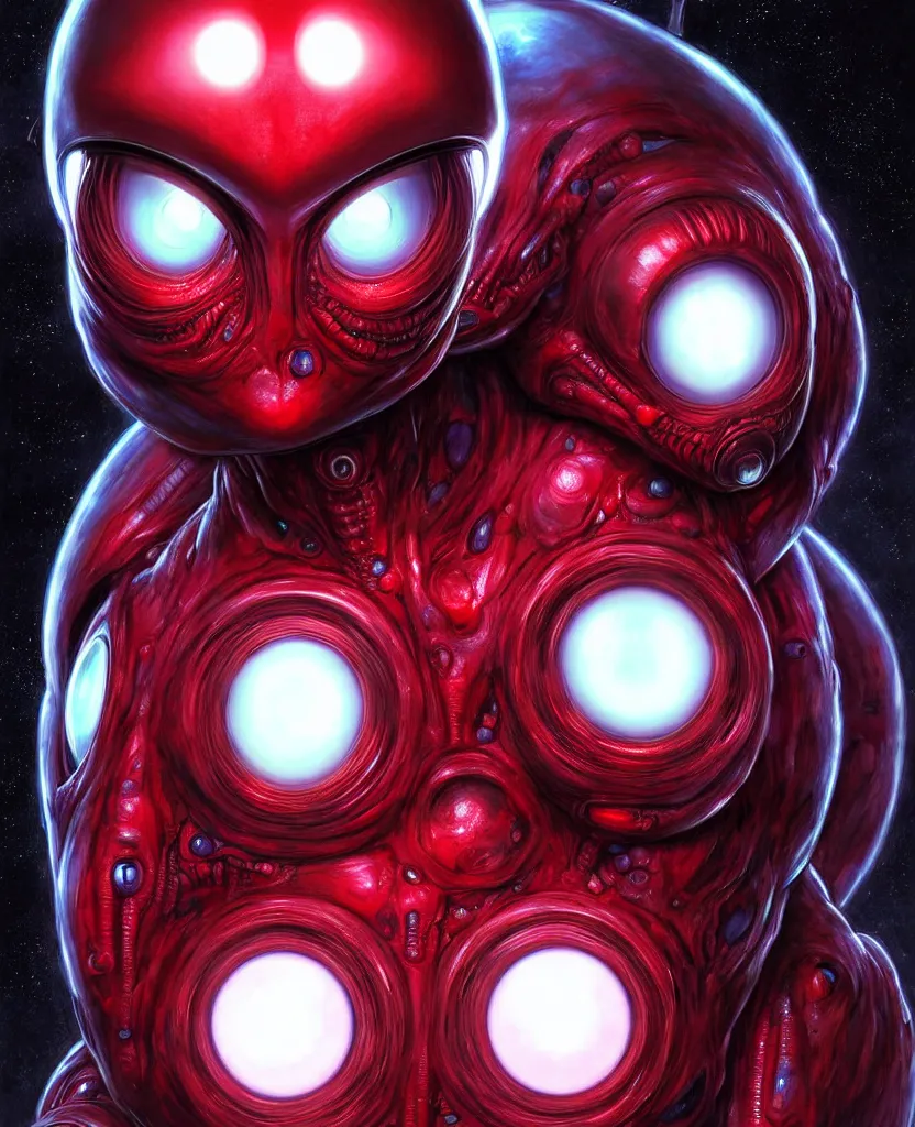 Prompt: an alien with 4 eyes and a white and red body, yellow glowing eyes, digital art, trending on artstation, symmetric, hyperrealistic, by yoshitaka amano, by yukito kishiro, by yoshiyuki sadamoto