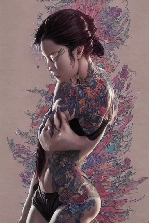 Image similar to a yakuza girl with tattoo, highly detailed, marvel comics, dark, digital painting, artstation, concept art, smooth, sharp focus, illustration, art by artgerm and greg rutkowski and alphonse mucha and Wayne Barlowe and Zdislav Beksinski